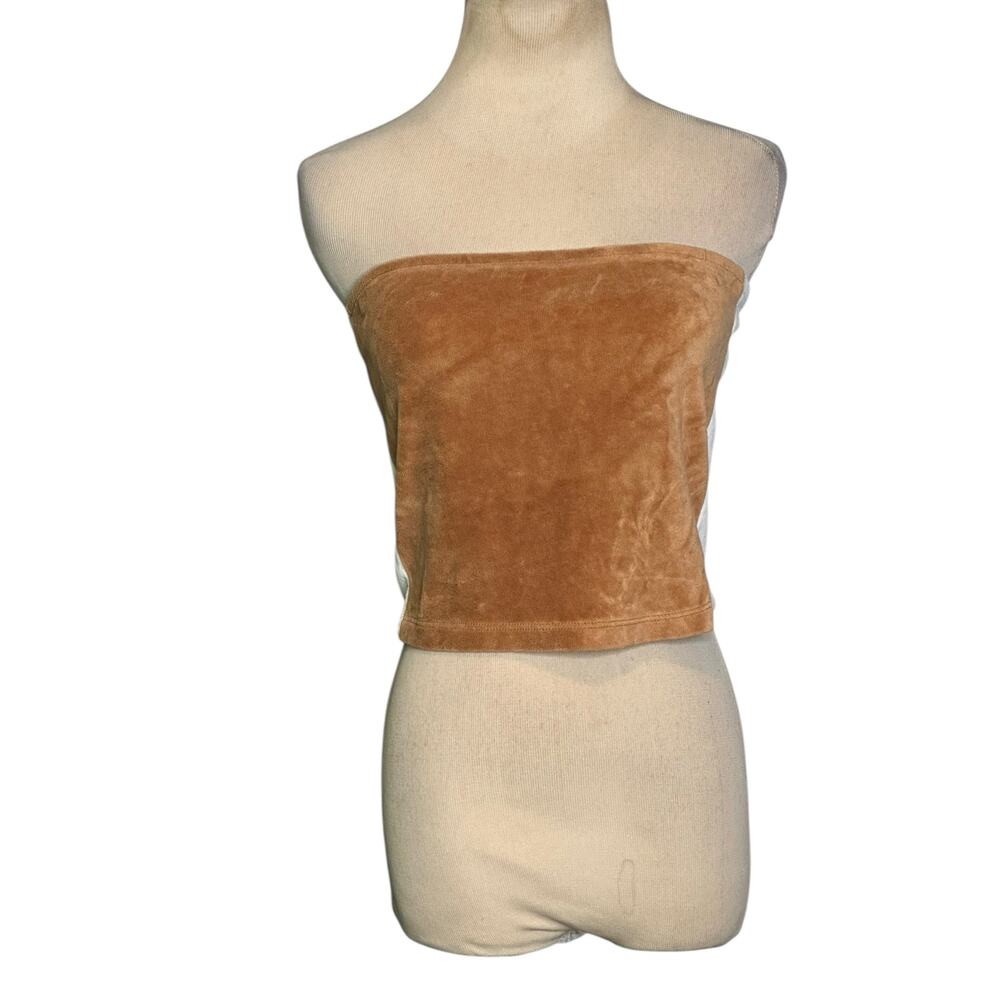 As You brown white side stripes velour bandeau crop top size 6